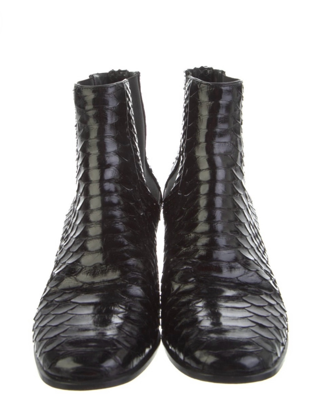 Tom Ford Black Textured Leather Ankle Boots with Scale Pattern